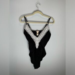Sundance one piece swim suit black with lace trim size XL